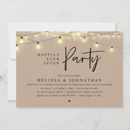Happily Ever After Party, Rustic String Lights Kaart (Voorkant)