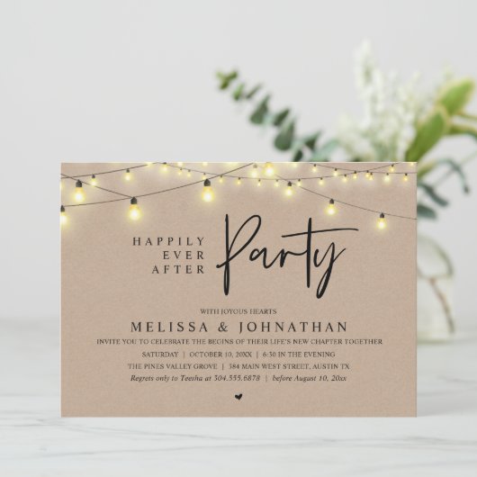 Happily Ever After Party, Rustic String Lights Kaart (Staand voorkant)