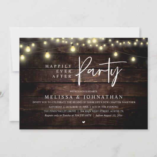 Happily Ever After Party, Rustic String Lights Kaart (Voorkant)