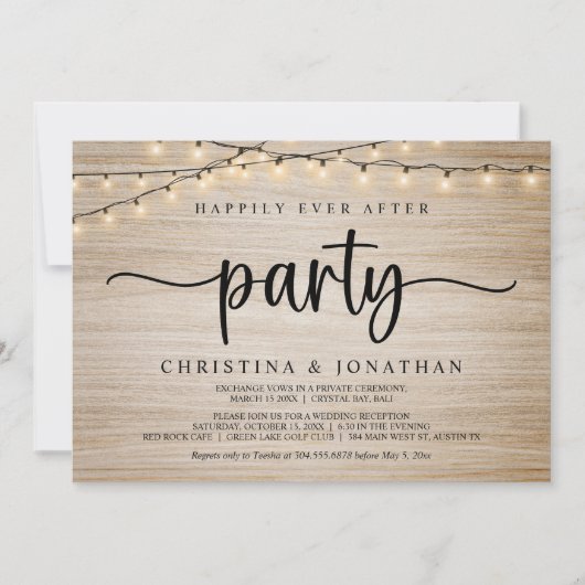 Happily Ever After Party, Rustic String Lights Wed Kaart (Voorkant)