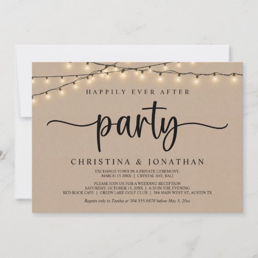 Happily Ever After Party, Rustic String Lights Wed Kaart (Voorkant)