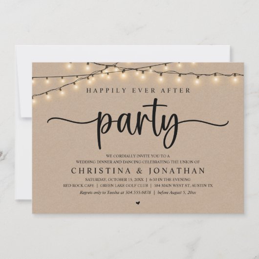 Happily Ever After Party, Rustic Wedding Dinner Kaart (Voorkant)