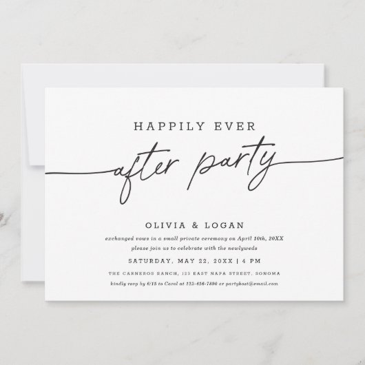 Happily Ever After Party Script Wedding Elopement Kaart (Voorkant)