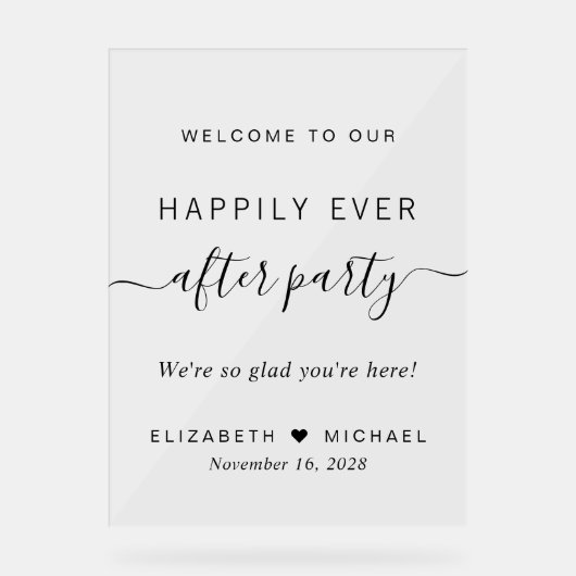 Happily Ever After Party Wedding Reception Welcome Acryl Bord (Voorkant)