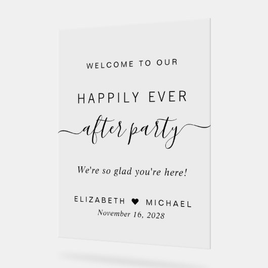 Happily Ever After Party Wedding Reception Welcome Acryl Bord (Hoek)