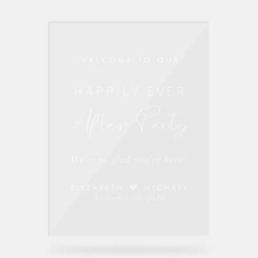 Happily Ever After Party Wedding Reception Welcome Acryl Bord (Voorkant)