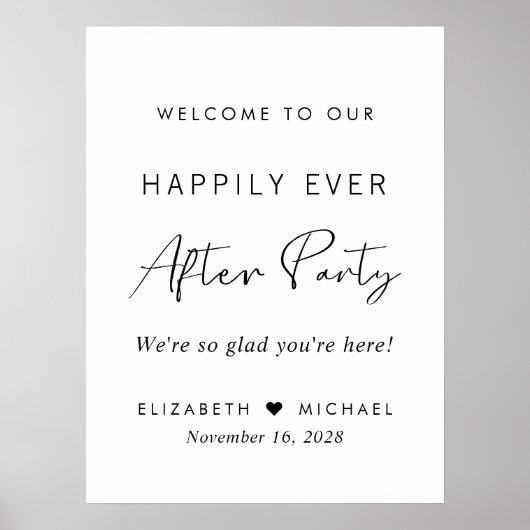Happily Ever After Party Wedding Reception Welcome Poster (Voorkant)