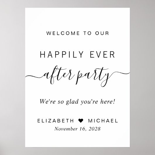 Happily Ever After Party Wedding Reception Welcome Poster (Voorkant)