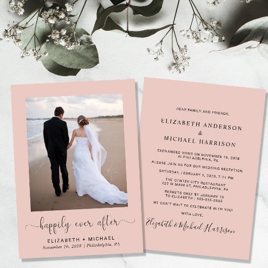 Happily Ever After Photo Blush Bruiloftsreceptie Kaart