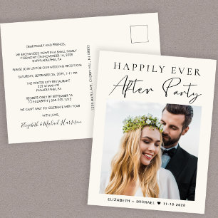 Happily Ever After Photo Cream Wedding Reception Aankondigingskaart