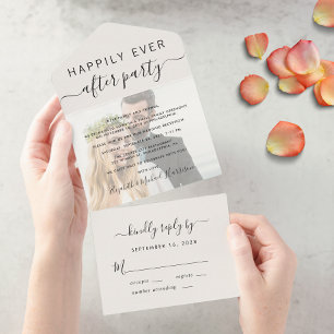 Happily Ever After Photo Cream Wedding Reception All In One Uitnodiging