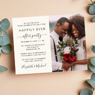 Happily Ever After Photo Cream Wedding Reception Kaart