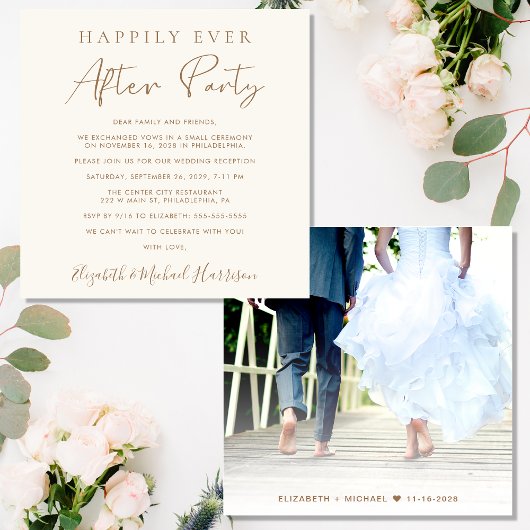 Happily Ever After Photo Cream Wedding Reception Kaart