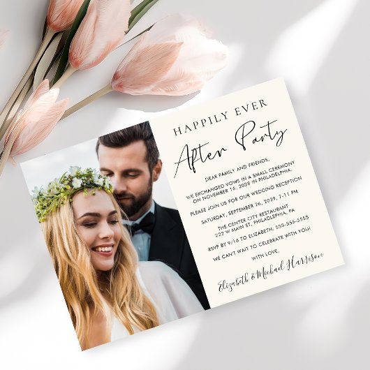 Happily Ever After Photo Cream Wedding Reception Kaart