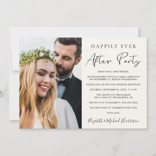 Happily Ever After Photo Cream Wedding Reception Kaart (Voorkant)