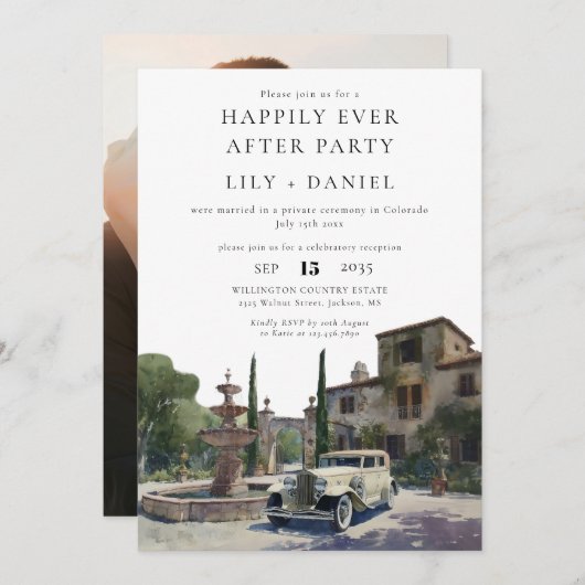 Happily Ever After Photo Old Money Estate Wedding Kaart (Voorkant / Achterkant)
