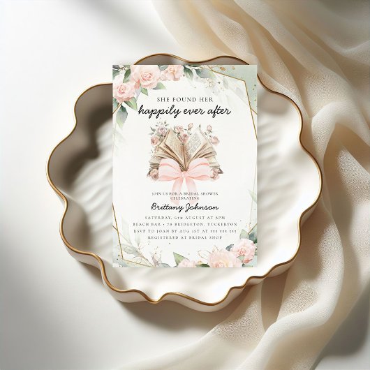 Happily Ever After Pink Floral Book Bridal Shower Kaart