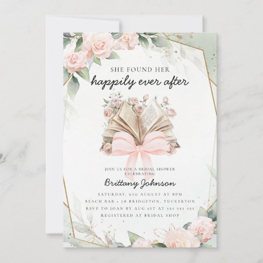 Happily Ever After Pink Floral Book Bridal Shower Kaart (Voorkant)