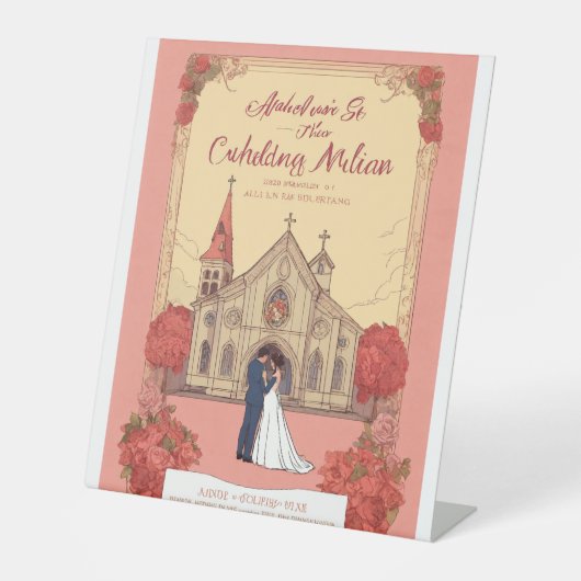 Happily Ever After" Reclamebord Met Voetstuk (Voorkant)