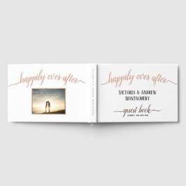 Happily Ever After Roze Goud Schrift Foto Bruiloft Gastenboek