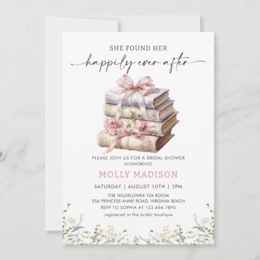 Happily Ever After Roze Strik Boek Bruidsfeest Kaart (Voorkant)