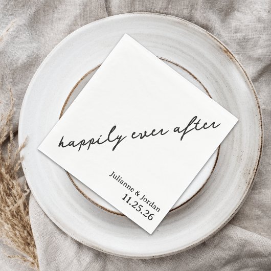 Happily Ever After Scribble Cursive Custom Wedding Servet