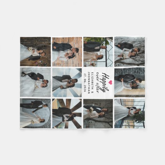 Happily Ever After Script Photo Collage Pink Heart Fleece Deken (Voorkant (Horizontaal))