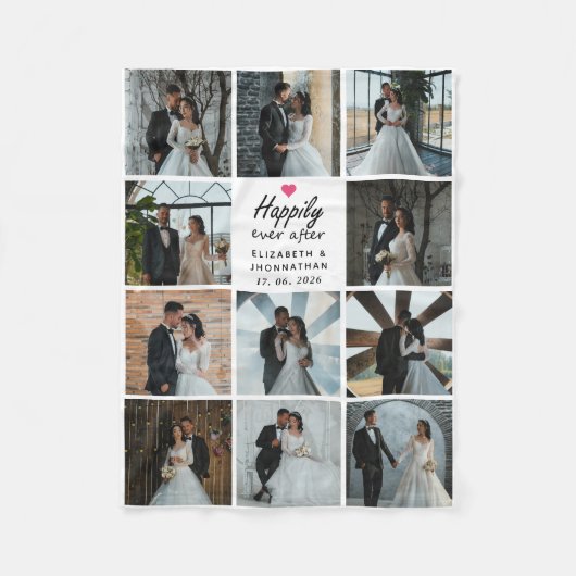 Happily Ever After Script Photo Collage Pink Heart Fleece Deken (Voorkant)