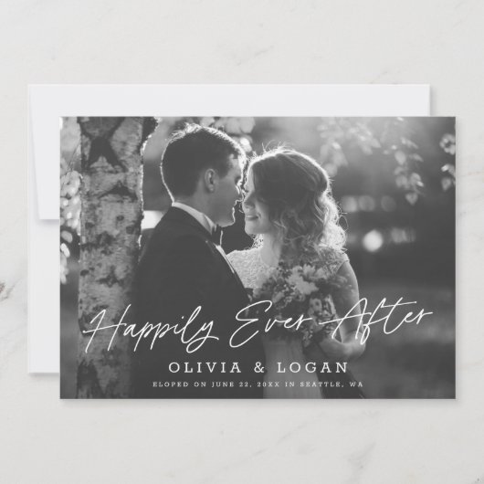Happily Ever After Script Wedding Photo Elopement Kaart (Voorkant)