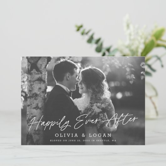 Happily Ever After Script Wedding Photo Elopement Kaart (Staand voorkant)