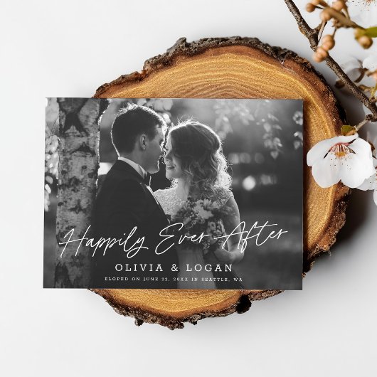 Happily Ever After Script Wedding Photo Elopement Kaart