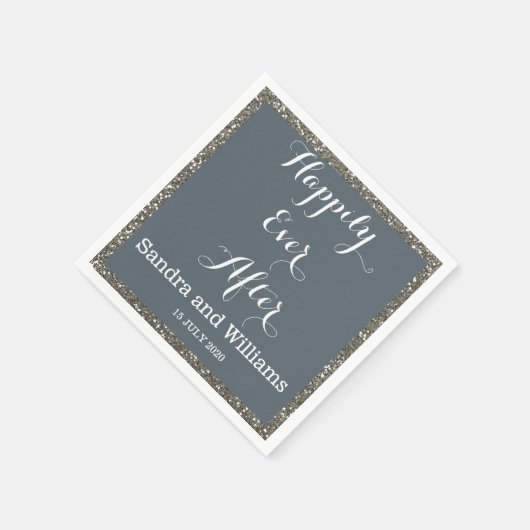 'Happily Ever After'-Silver Glitter gepersonalisee Servetten (Hoek)