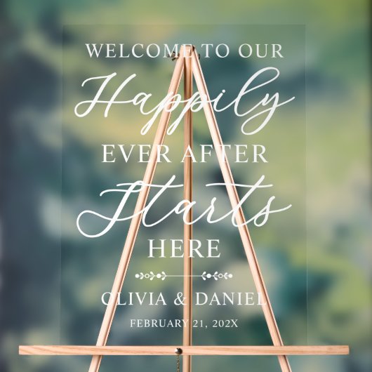 Happily Ever After Starts Here Wedding Welcome Acryl Bord (Neutraal)