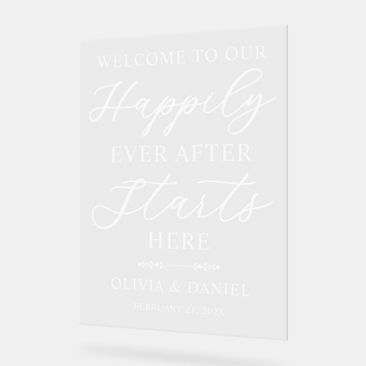 Happily Ever After Starts Here Wedding Welcome Acryl Bord (Hoek)