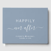 Happily Ever After Stofblauw Bruiloft Gastenboek (Voorkant)