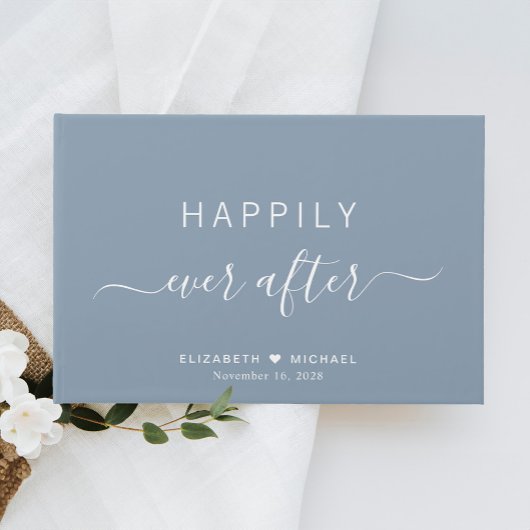 Happily Ever After Stofblauw Bruiloft Gastenboek