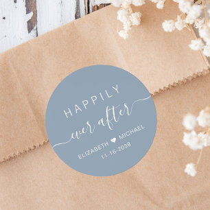 Happily Ever After Stofblauwe Bruiloft Ronde Sticker