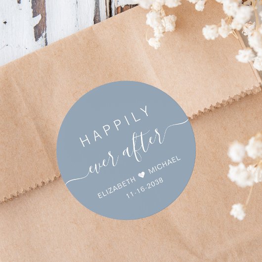 Happily Ever After Stofblauwe Bruiloft Ronde Sticker