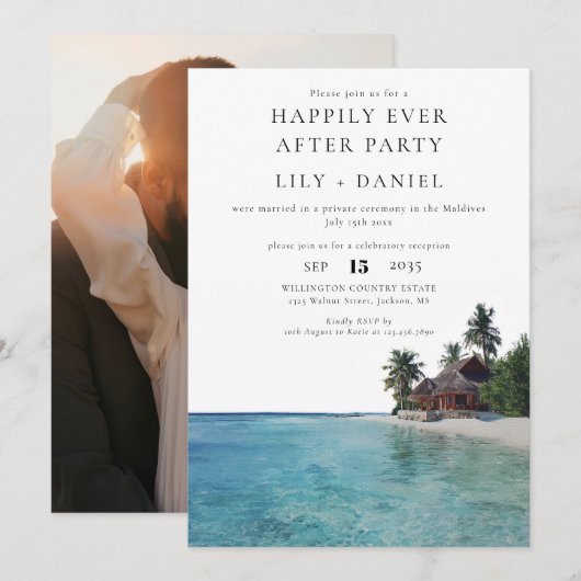 Happily Ever After Tropical Beach Photo Wedding Kaart (Voorkant / Achterkant)