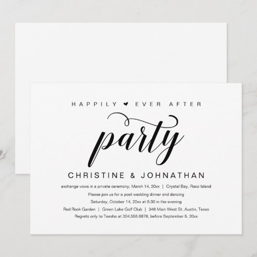 Happily Ever After, Trouw Elopement Feest Kaart (Voorkant / Achterkant)