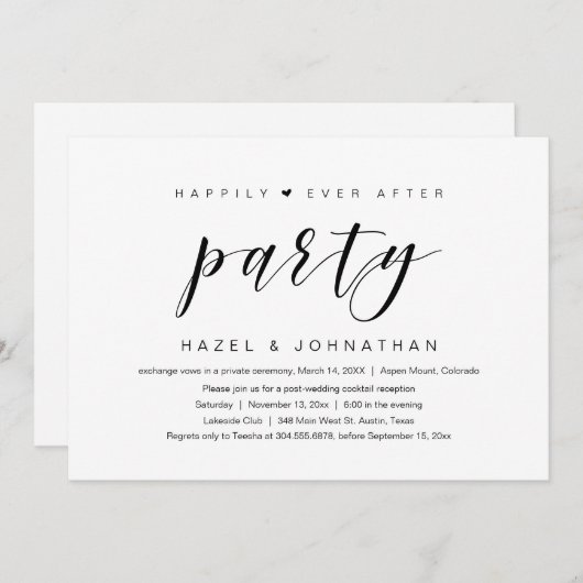 Happily Ever After, Trouw Elopement Feest Kaart (Voorkant / Achterkant)