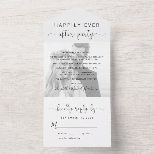 Happily Ever After Trouwfoto Zwart Wit All In One Uitnodiging (Binnen)