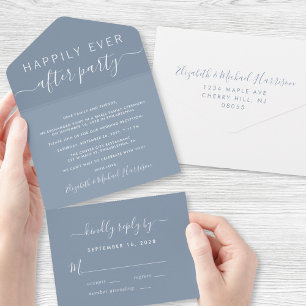 Happily Ever After Trouwreceptie Stofblauw All In One Uitnodiging