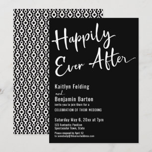 Happily Ever After Typografie Vet Wit op Zwart Kaart