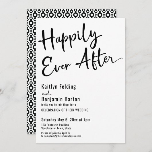 Happily Ever After Typografie Vet Zwart Wit Kaart (Voorkant / Achterkant)