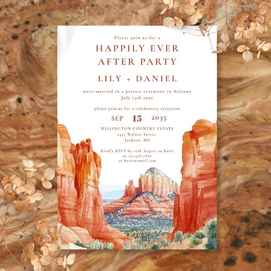 Happily Ever After Watercolor Desert Wedding Kaart
