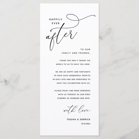 Happily Ever After Wedding Dinner Thank You Card Programmakaart (Voorkant)