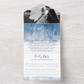 Happily ever after wedding party foto dusty blue all in one uitnodiging (Binnen)