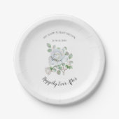 Happily Ever After White Rose Wedding Paper Plates Papieren Bordje (Voorkant)