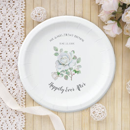 Happily Ever After White Rose Wedding Paper Plates Papieren Bordje